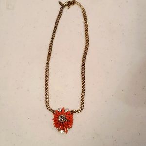 Natasha bling rhinestone peach flower sun burst necklace 16" Hawaiian Hibiscus